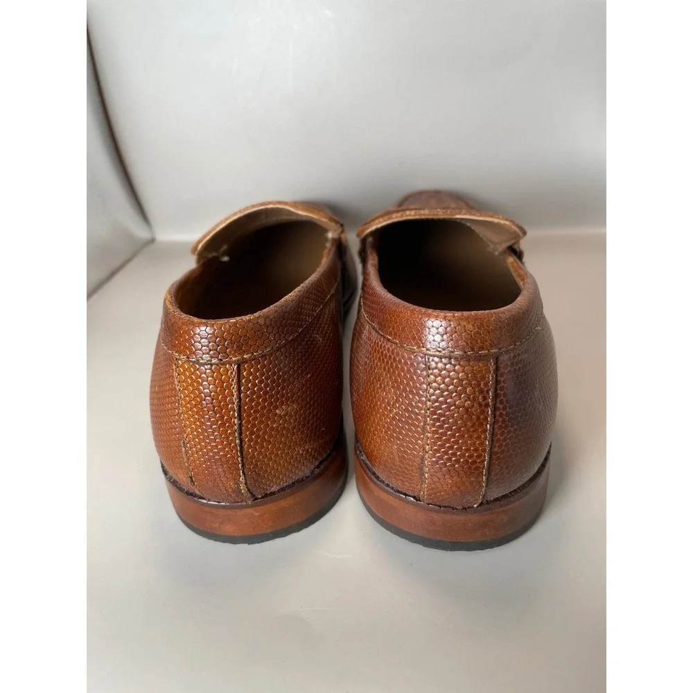 Steve Madden Mens P-Ancher Cognac Leather Textured Penny Loafers Size 8.5D